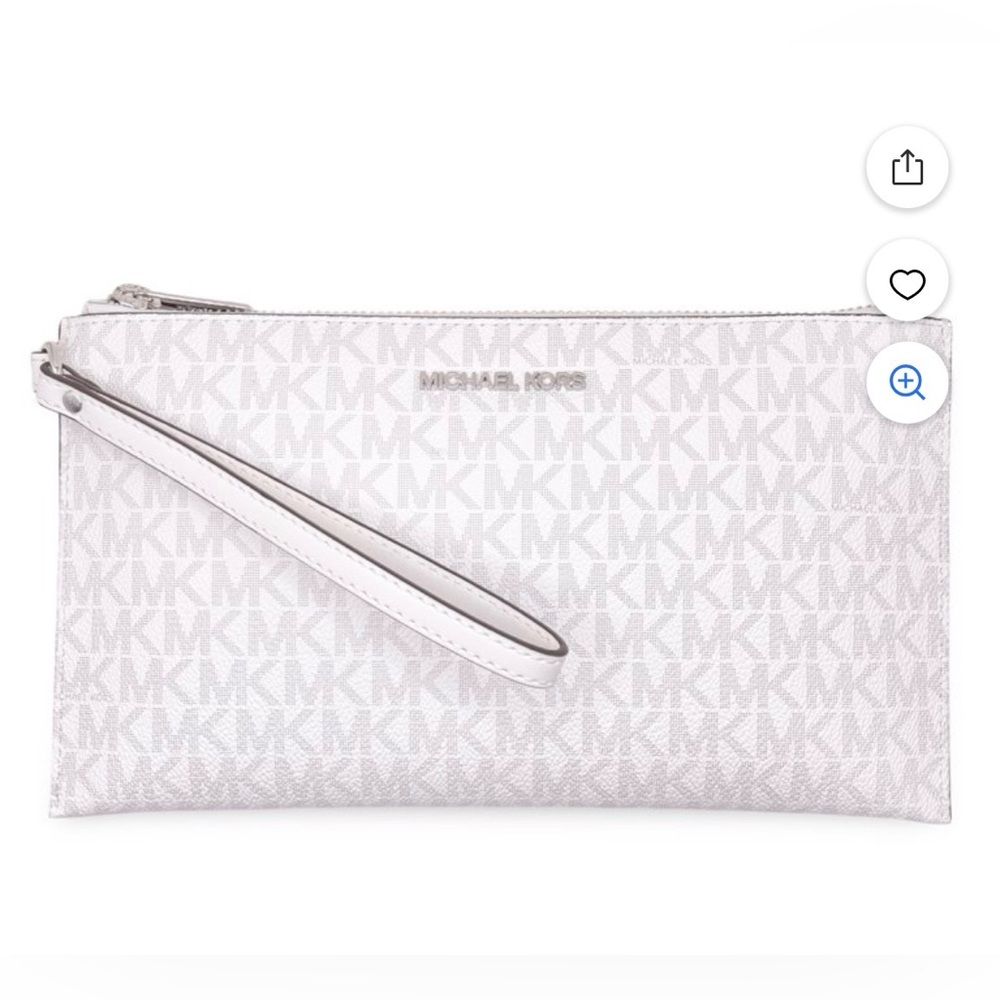 NWT MICHAEL KORS JET SET CHARM LARGE TOP ZIP WRISTLET OPTIC WHITE/ALUM
